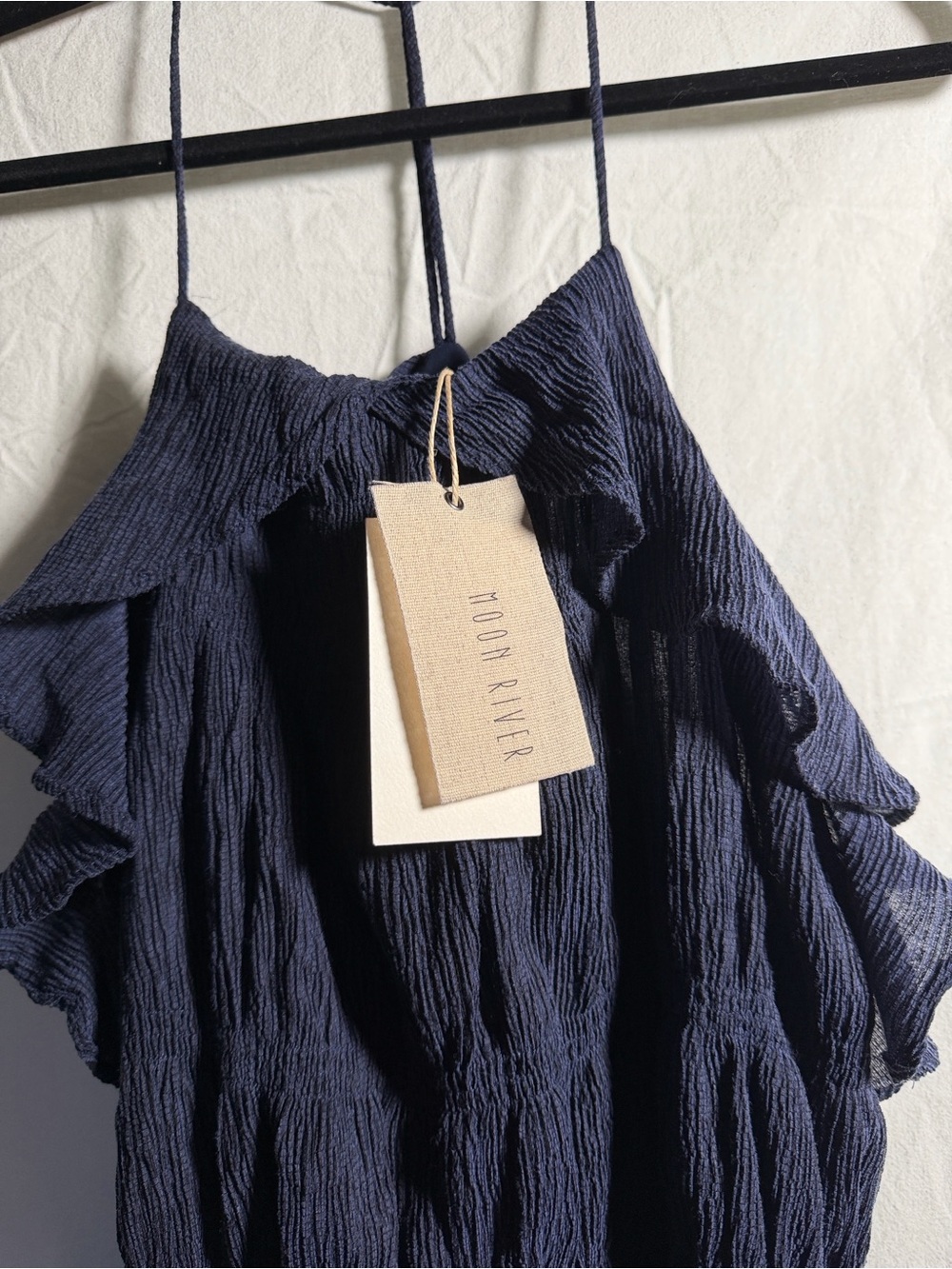 Moon River Dark Navy Textured Ruffle Cami